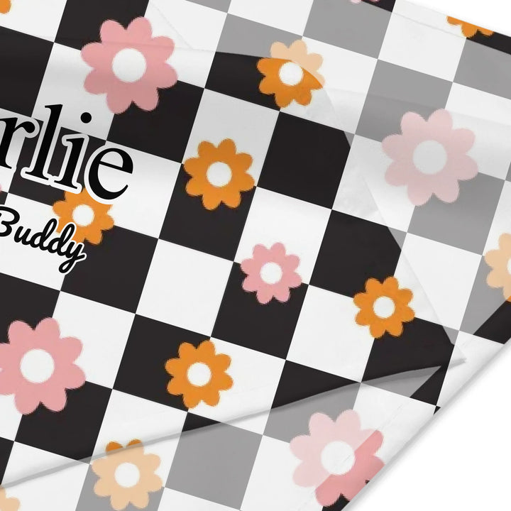 Personalized Retro Groovy pet bandana with custom text like a name. Available in different retro groovy pattern colors for dogs or cats-ARTFULANE