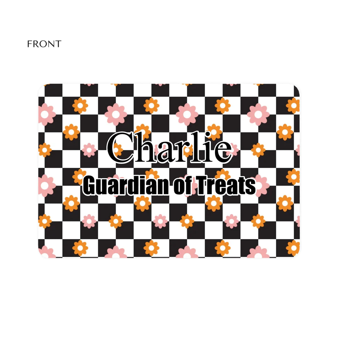 Personalized Retro Groovy pet feeding mat with custom text like a name. Available in different retro groovy pattern colors for dogs or cats-ARTFULANE