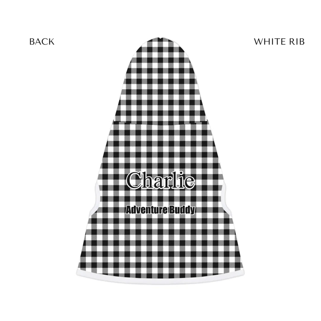 pet hoodie white rib back - Personalized Gingham pet hoodie with custom text like a name. Available in different Gingham pattern colors for dogs or cats-ARTFULANE