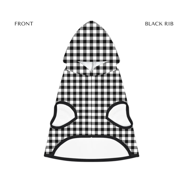 pet hoodie black rib front - Personalized Gingham pet hoodie with custom text like a name. Available in different Gingham pattern colors for dogs or cats-ARTFULANE