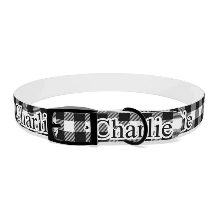 Front of Personalized Gingham pet collar with custom text like a name. Available in different Gingham pattern colors for dogs or cats-ARTFULANE