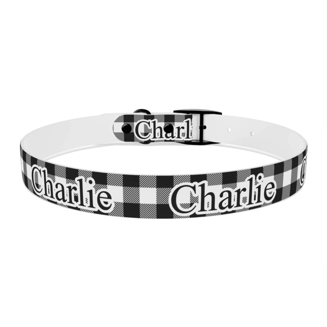 Back of Personalized Gingham pet collar with custom text like a name. Available in different Gingham pattern colors for dogs or cats-ARTFULANE