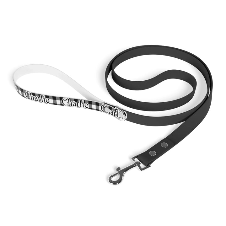 Folded Personalized Gingham pet leash with custom text like a name. Available in different Gingham pattern colors for dogs or cats-ARTFULANE
