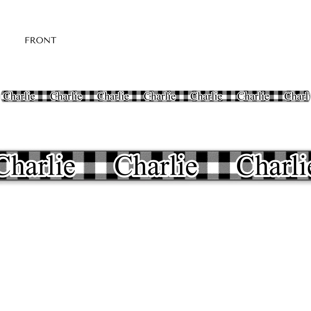 Personalized Gingham pet leash with custom text like a name. Available in different Gingham pattern colors for dogs or cats-ARTFULANE