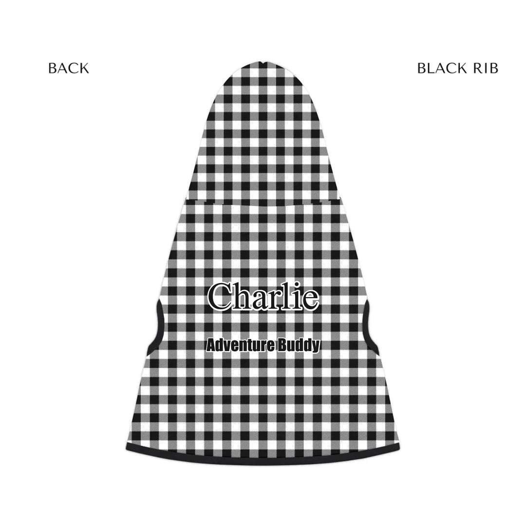 pet hoodie black rib back - Personalized Gingham pet hoodie with custom text like a name. Available in different Gingham pattern colors for dogs or cats-ARTFULANE