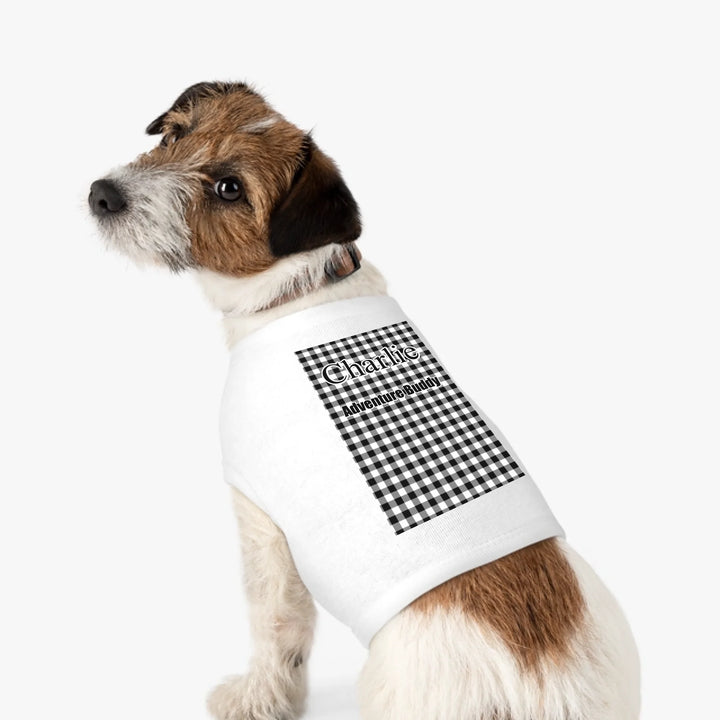 Personalized Gingham pet tank top with custom text like a name. Available in different Gingham pattern colors for dogs or cats-ARTFULANE