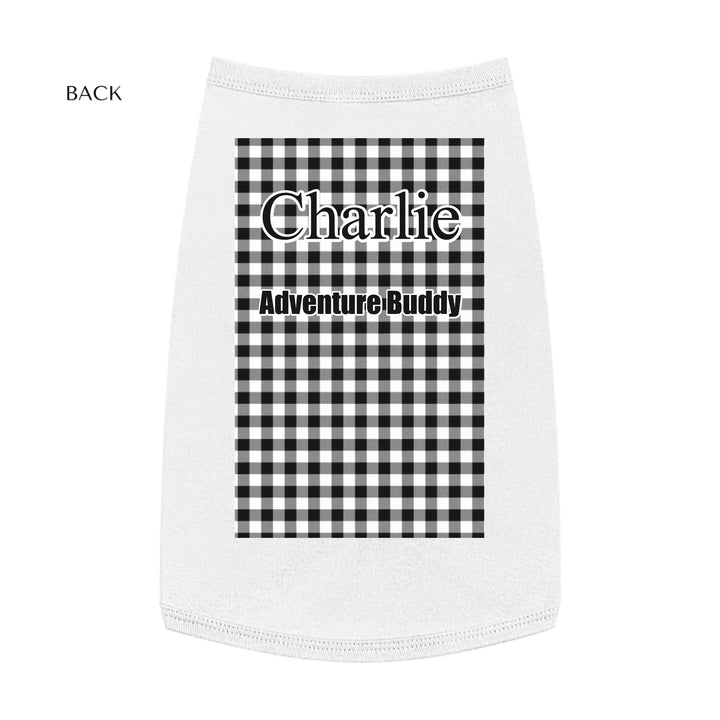 Personalized Gingham pet tank top with custom text like a name. Available in different Gingham pattern colors for dogs or cats-ARTFULANE