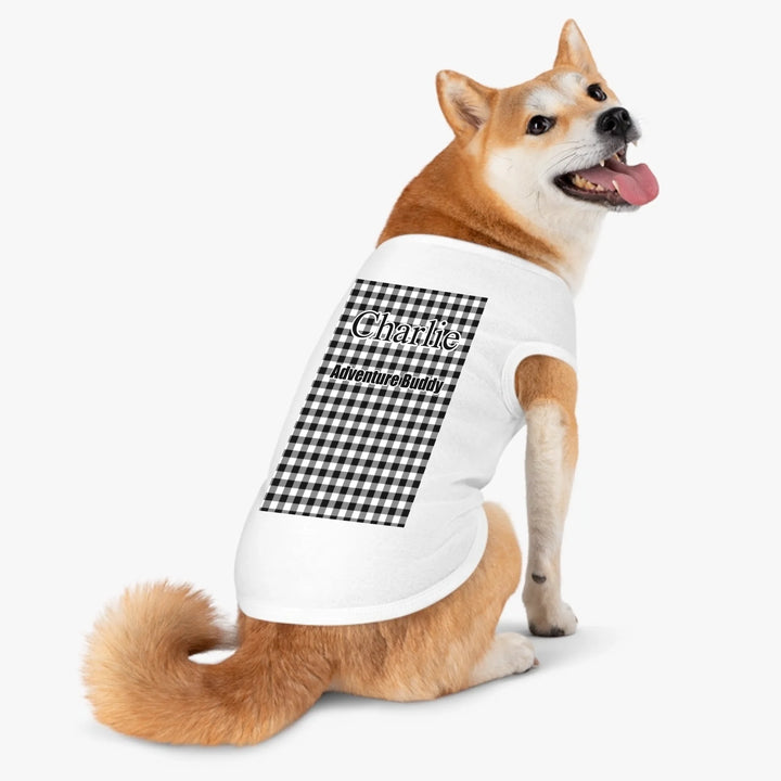 Personalized Gingham pet tank top with custom text like a name. Available in different Gingham pattern colors for dogs or cats-ARTFULANE