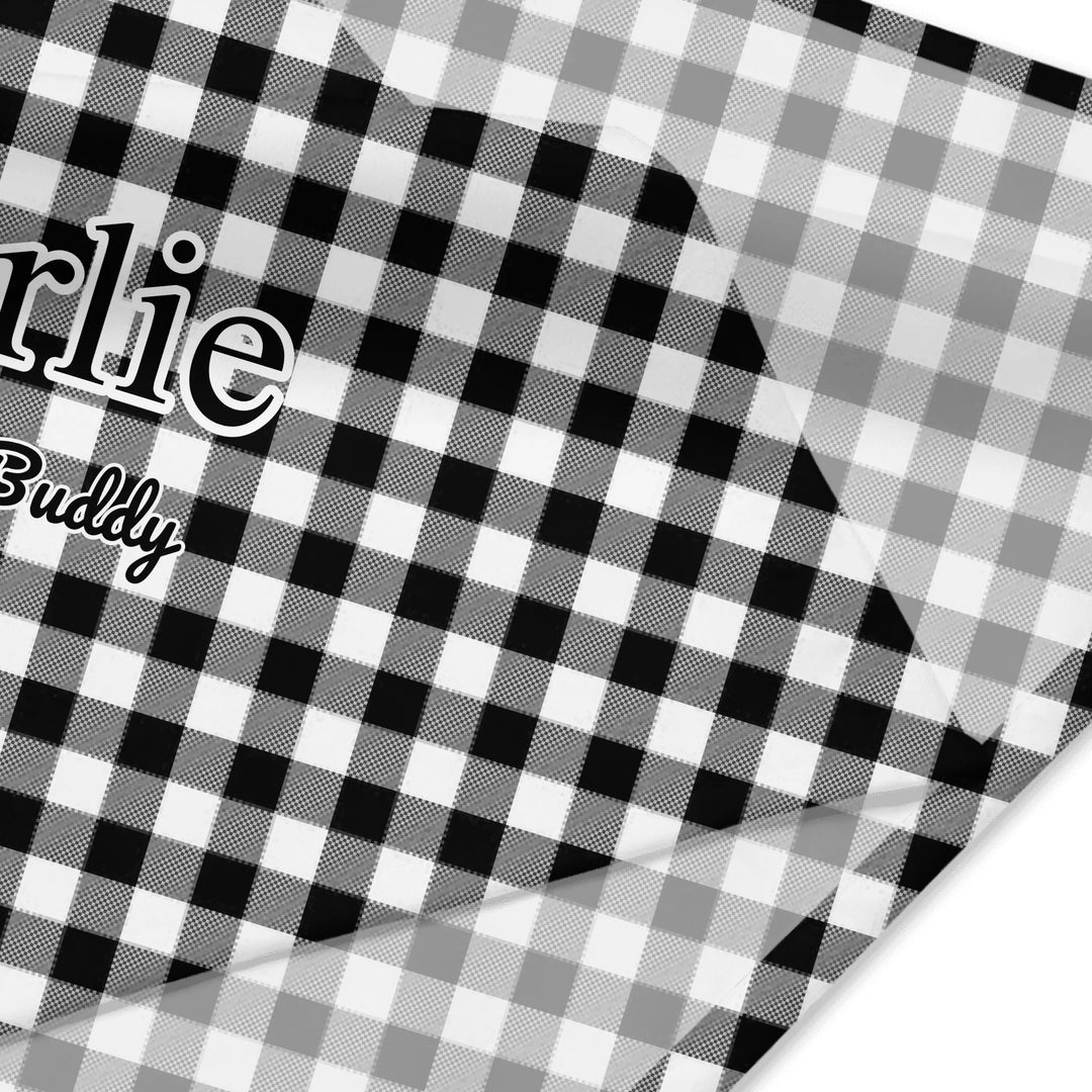 Personalized Gingham pet bandana with custom text like a name. Available in different Gingham pattern colors for dogs or cats-ARTFULANE