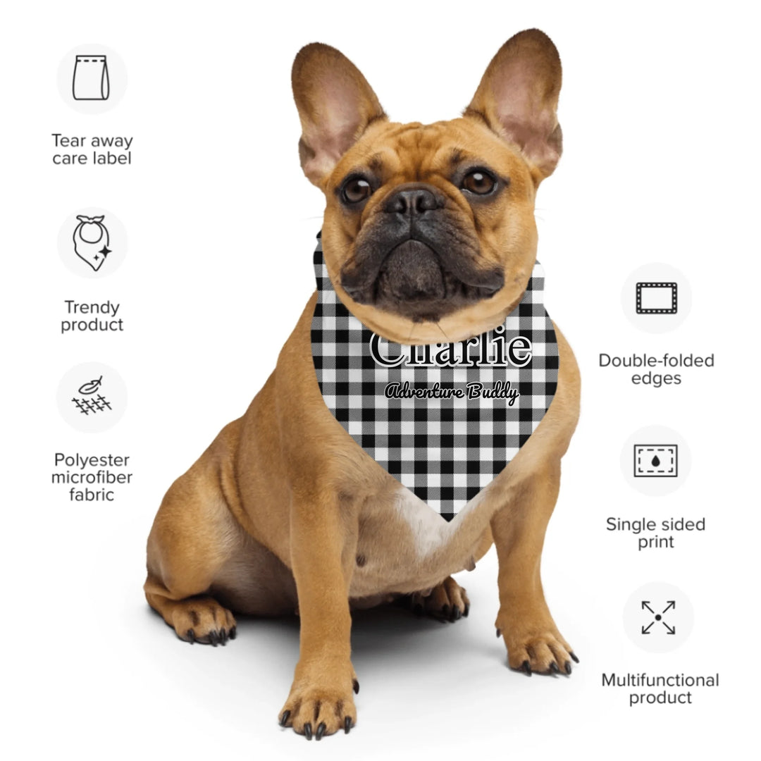 Personalized Gingham pet bandana with custom text like a name. Available in different Gingham pattern colors for dogs or cats-ARTFULANE