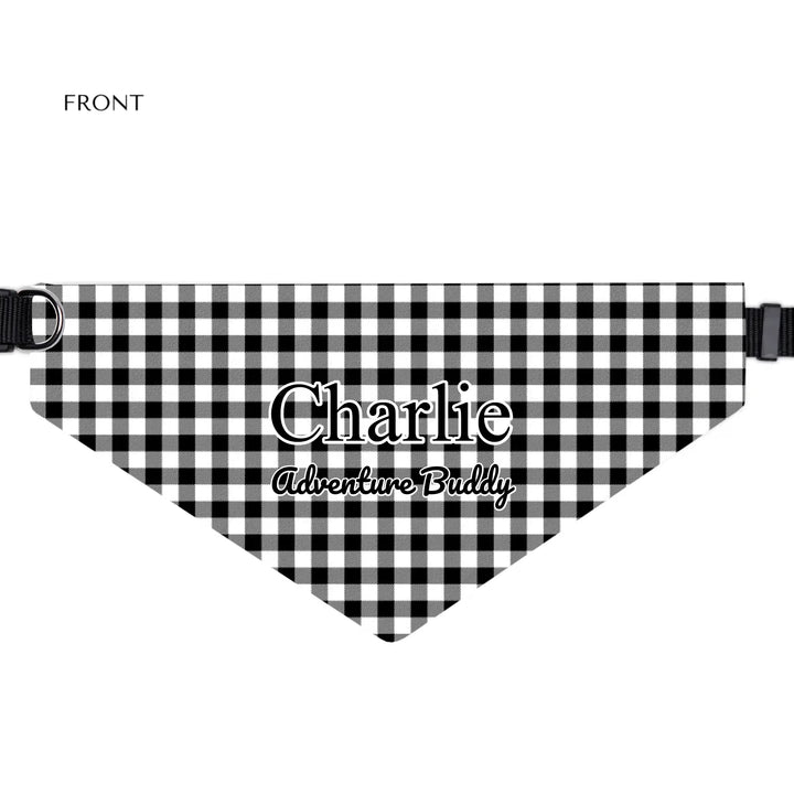 Personalized Gingham pet bandana collar with custom text like a name. Available in different Gingham pattern colors for dogs or cats-ARTFULANE