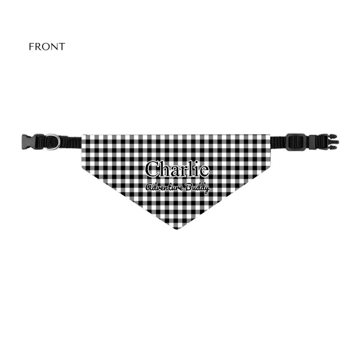 Personalized Gingham pet bandana collar with custom text like a name. Available in different Gingham pattern colors for dogs or cats-ARTFULANE