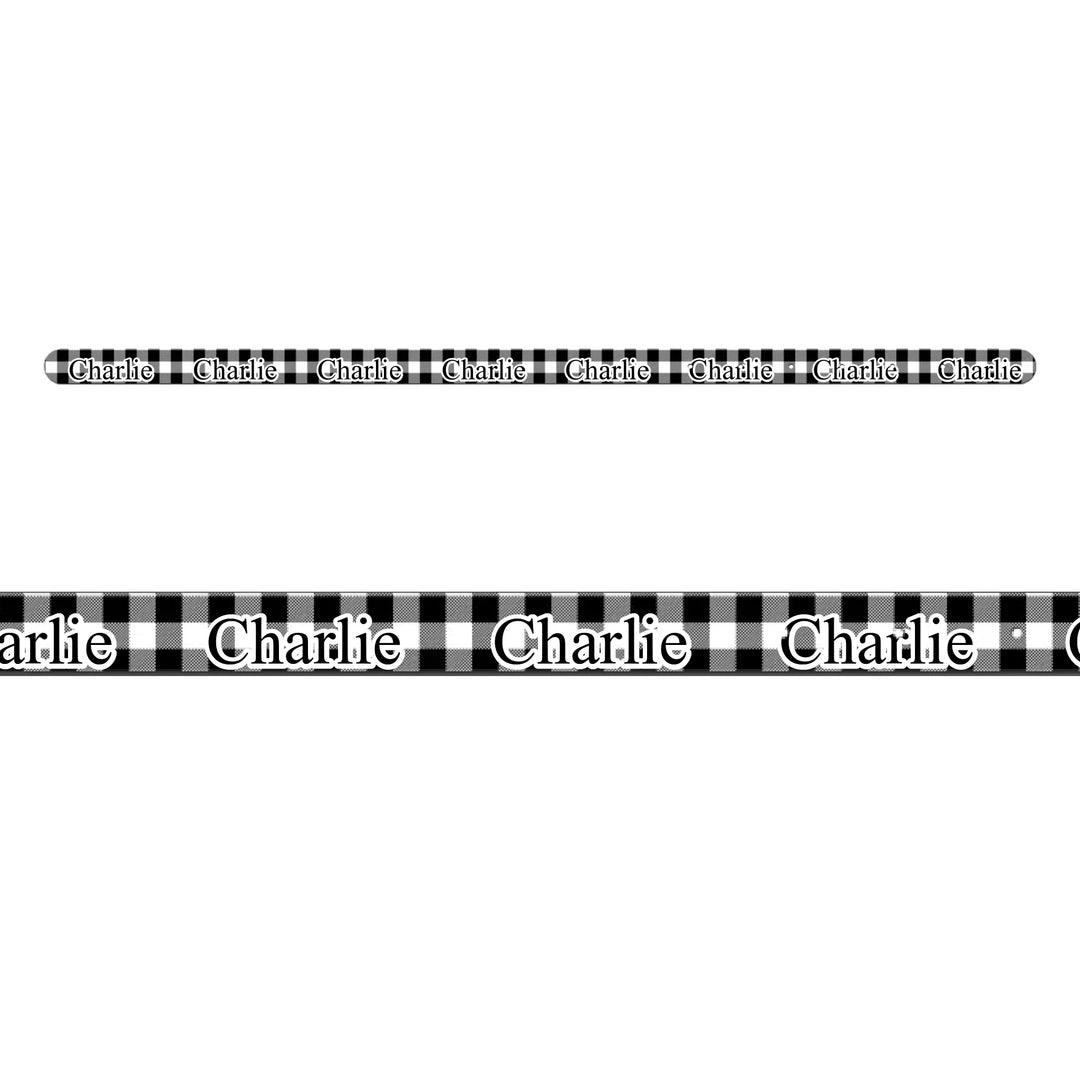 Personalized Gingham pet collar with custom text like a name. Available in different Gingham pattern colors for dogs or cats-ARTFULANE