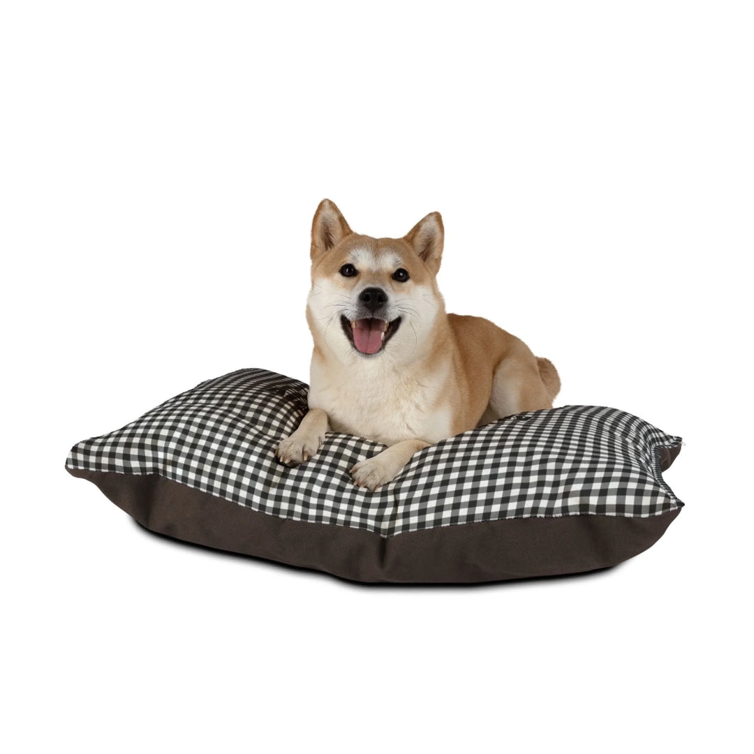 Dog on Personalized Gingham pet bed with custom text like a name. Available in different Gingham pattern colors for dogs or cats-ARTFULANE
