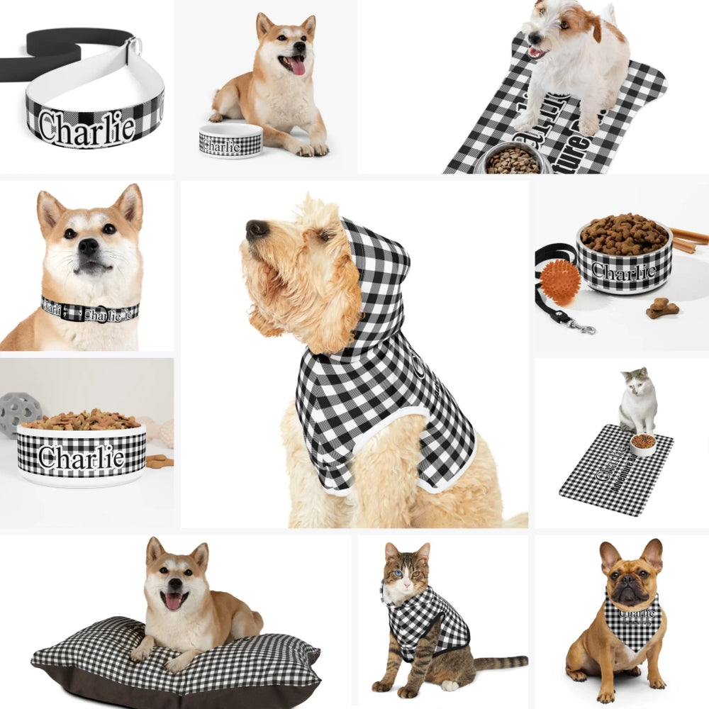 Custom Gingham Pet Accessories Collection – Matching Set (Hoodie, Bandana, Collar, Bowl & More) - ARTFULANE