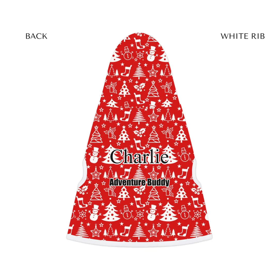 pet hoodie white rib back - Personalized Christmas pattern pet hoodie with custom text like a name. Available in different Christmas print colors for dogs or cats-ARTFULANE