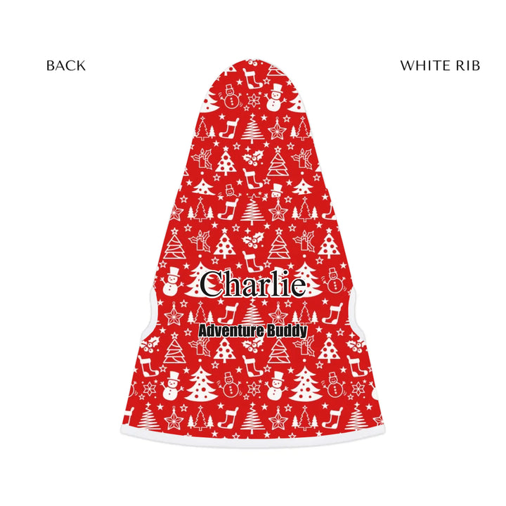 pet hoodie white rib back - Personalized Christmas pattern pet hoodie with custom text like a name. Available in different Christmas print colors for dogs or cats-ARTFULANE