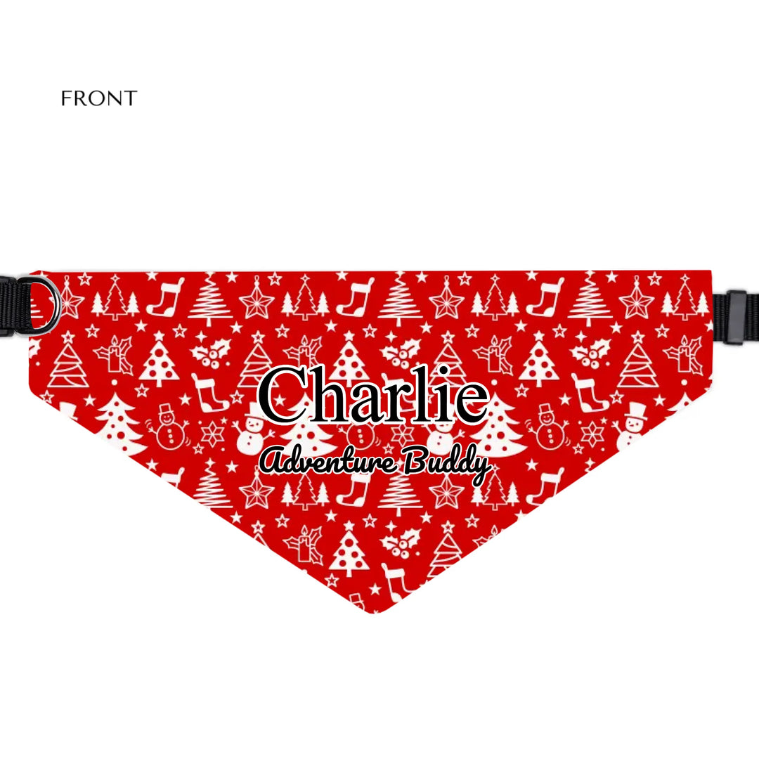 Personalized Christmas pattern pet bandana collar with custom text like a name. Available in different Christmas print colors for dogs or cats-ARTFULANE