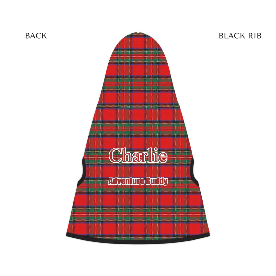 pet hoodie black rib back - Personalized tartan plaid pet hoodie with two lines of custom text. Available in different plaid colors for dogs or cats-ARTFULANE