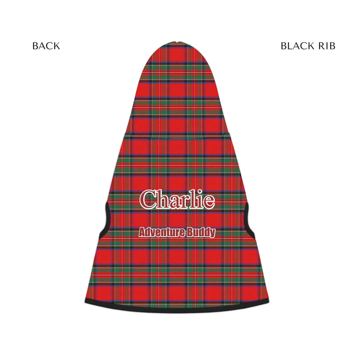 pet hoodie black rib back - Personalized tartan plaid pet hoodie with two lines of custom text. Available in different plaid colors for dogs or cats-ARTFULANE