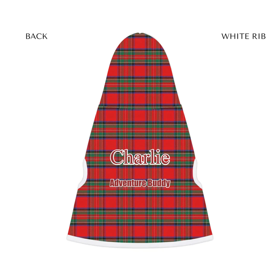 pet hoodie white rib back - Personalized tartan plaid pet hoodie with two lines of custom text. Available in different plaid colors for dogs or cats-ARTFULANE