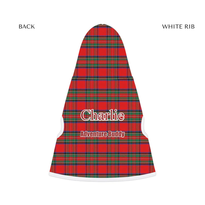 pet hoodie white rib back - Personalized tartan plaid pet hoodie with two lines of custom text. Available in different plaid colors for dogs or cats-ARTFULANE