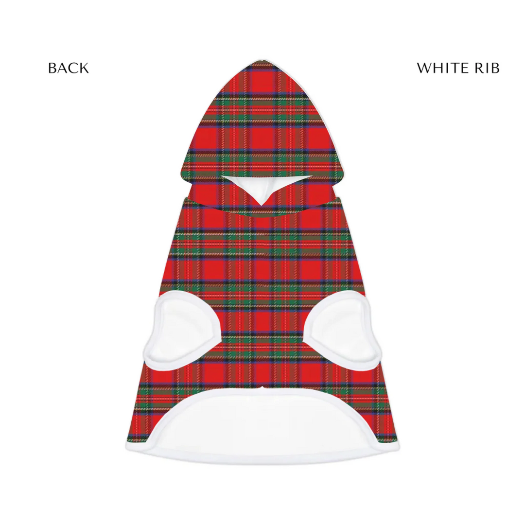 pet hoodie white rib front- Personalized tartan plaid pet hoodie with two lines of custom text. Available in different plaid colors for dogs or cats-ARTFULANE