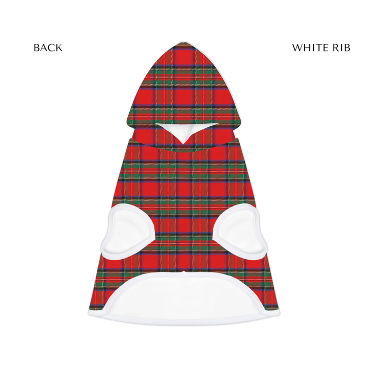 pet hoodie white rib front- Personalized tartan plaid pet hoodie with two lines of custom text. Available in different plaid colors for dogs or cats-ARTFULANE