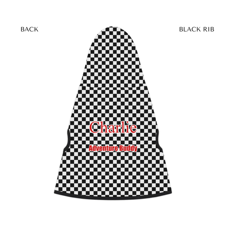 pet hoodie black rib back - Personalized checkered pet hoodie with custom text like a name. Available in different checkered colors for dogs or cats-ARTFULANE