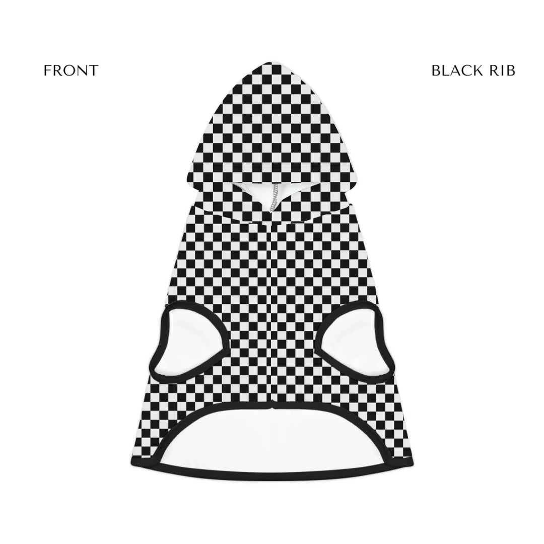 pet hoodie black rib front - Personalized checkered pet hoodie with custom text like a name. Available in different checkered colors for dogs or cats-ARTFULANE