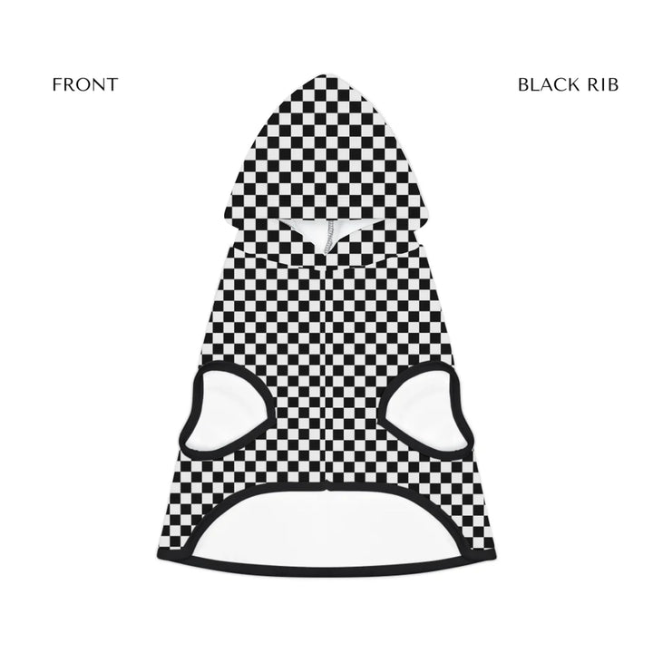 pet hoodie black rib front - Personalized checkered pet hoodie with custom text like a name. Available in different checkered colors for dogs or cats-ARTFULANE