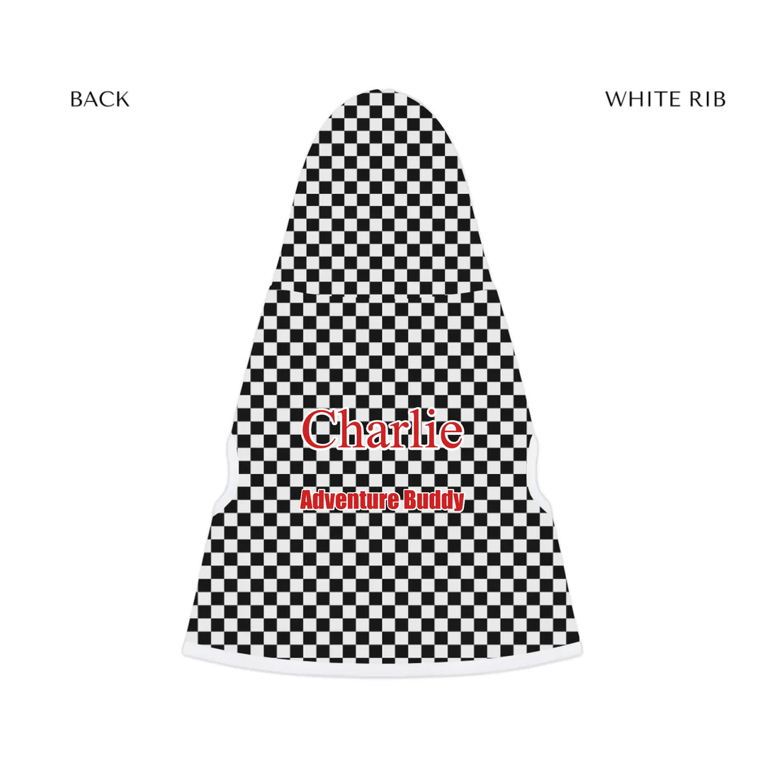 pet hoodie white rib back - Personalized checkered pet hoodie with custom text like a name. Available in different checkered colors for dogs or cats-ARTFULANE