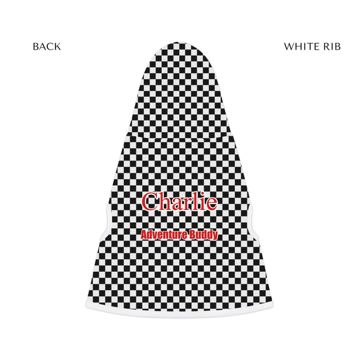 pet hoodie white rib back - Personalized checkered pet hoodie with custom text like a name. Available in different checkered colors for dogs or cats-ARTFULANE