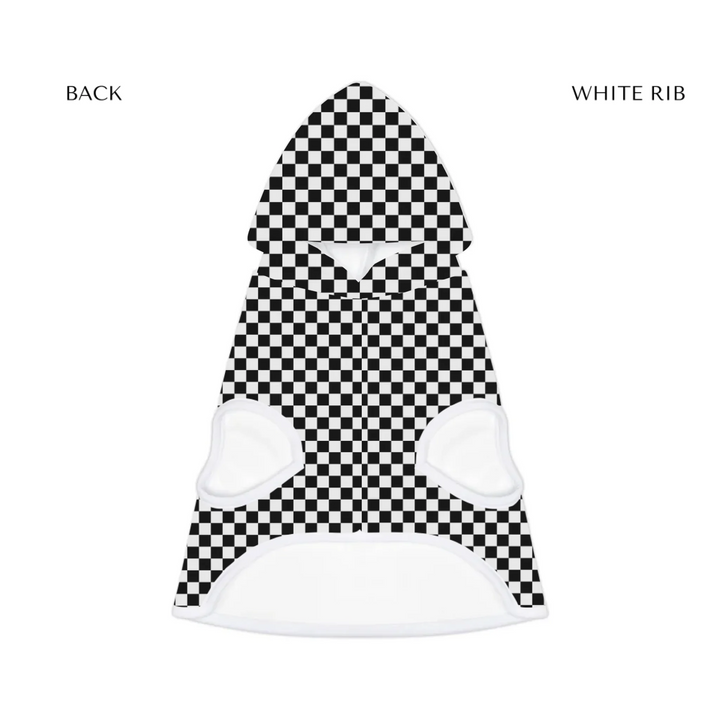 pet hoodie white rib front- Personalized checkered pet hoodie with custom text like a name. Available in different checkered colors for dogs or cats-ARTFULANE