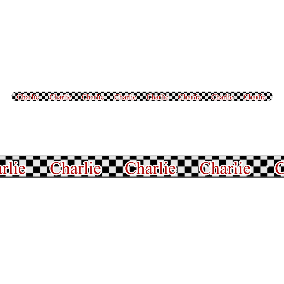Personalized checkered pet collar with custom text like a name. Available in different checkered colors for dogs or cats-ARTFULANE