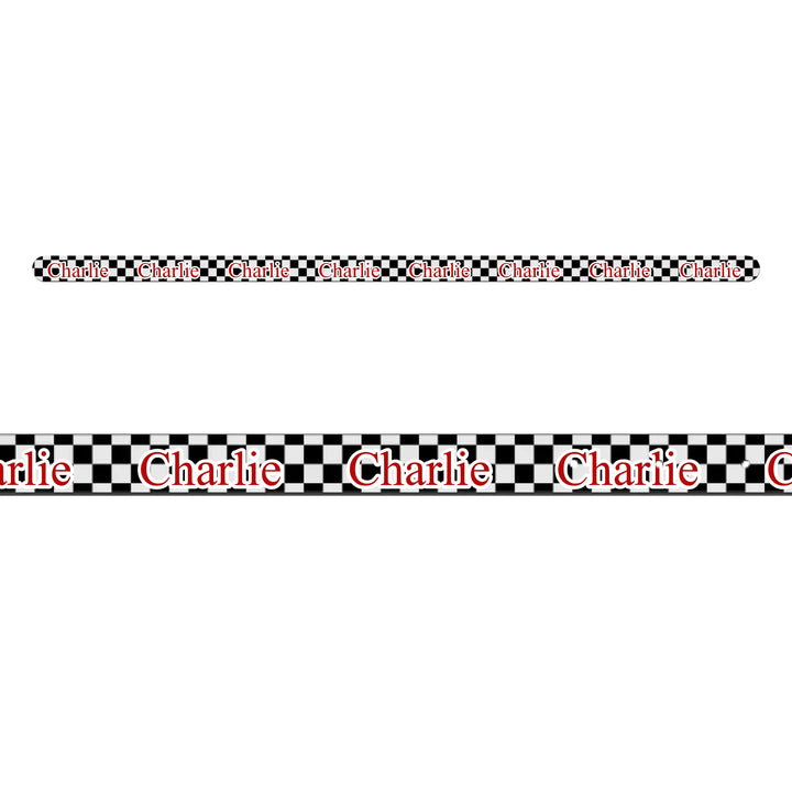 Personalized checkered pet collar with custom text like a name. Available in different checkered colors for dogs or cats-ARTFULANE
