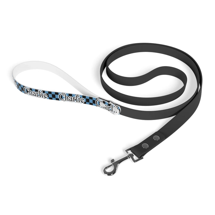 Folded Personalized checkered pet leash with custom text like a name. Available in different checkered colors for dogs or cats-ARTFULANE