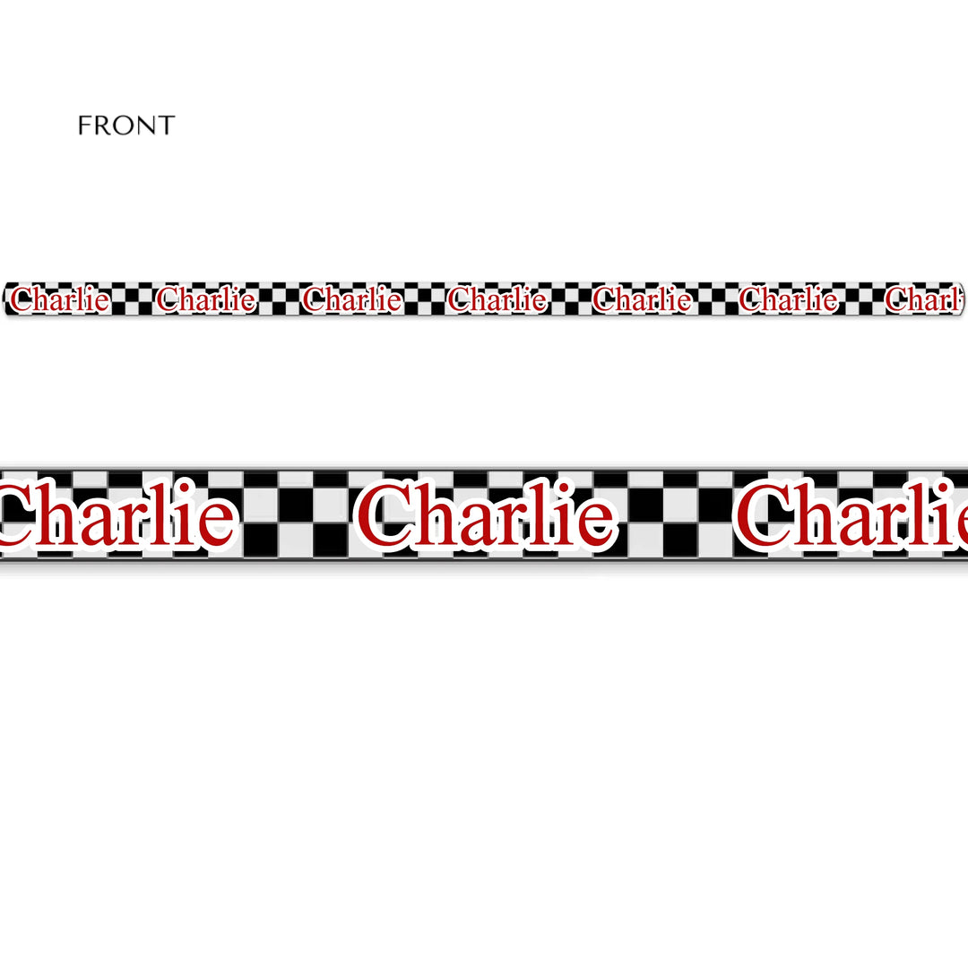 Personalized checkered pet leash with custom text like a name. Available in different checkered colors for dogs or cats-ARTFULANE