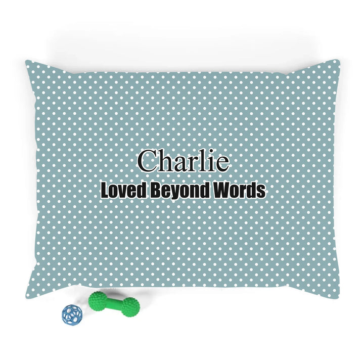 Personalized polka dots pet bed with custom text like a name. Available in different polka dot pattern colors for dogs or cats-ARTFULANE