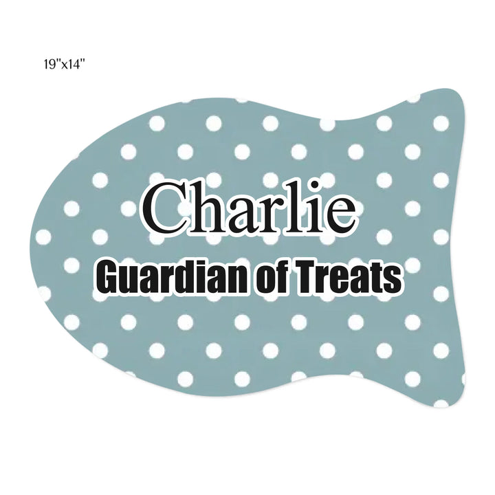 Personalized polka dots pet bone-shaped feeding mat with custom text like a name. Available in different polka dot pattern colors for dogs or cats-ARTFULANE