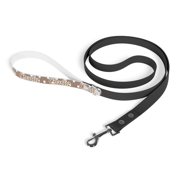 Folded Personalized polka dots pet leash with custom text like a name. Available in different polka dot pattern colors for dogs or cats-ARTFULANE