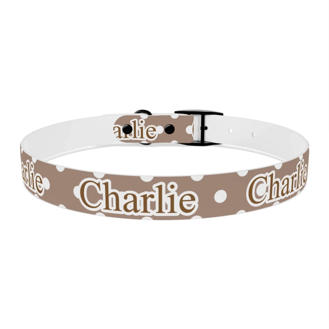 Back of Personalized polka dots pet collar with custom text like a name. Available in different polka dot pattern colors for dogs or cats-ARTFULANE