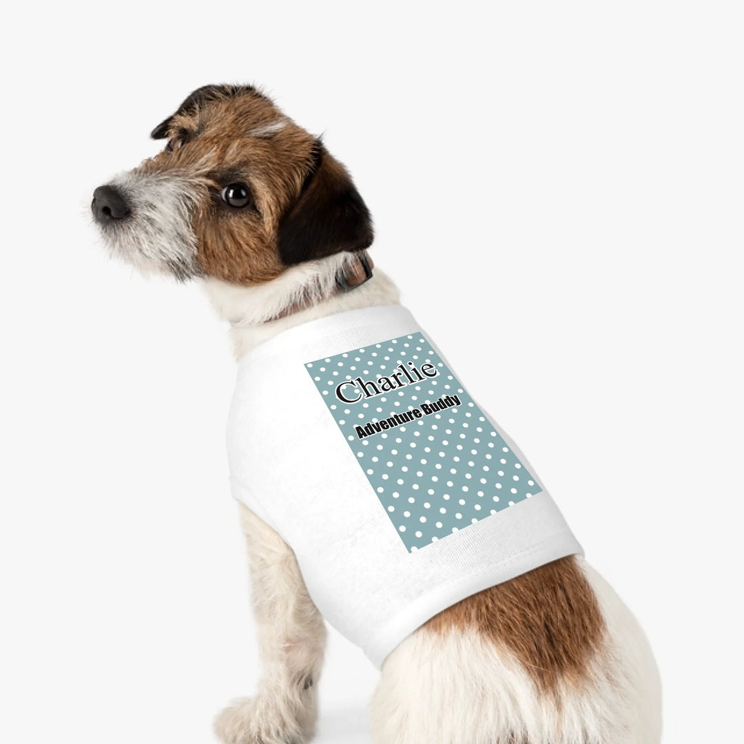 Personalized polka dots pet tank top with custom text like a name. Available in different polka dot pattern colors for dogs or cats-ARTFULANE