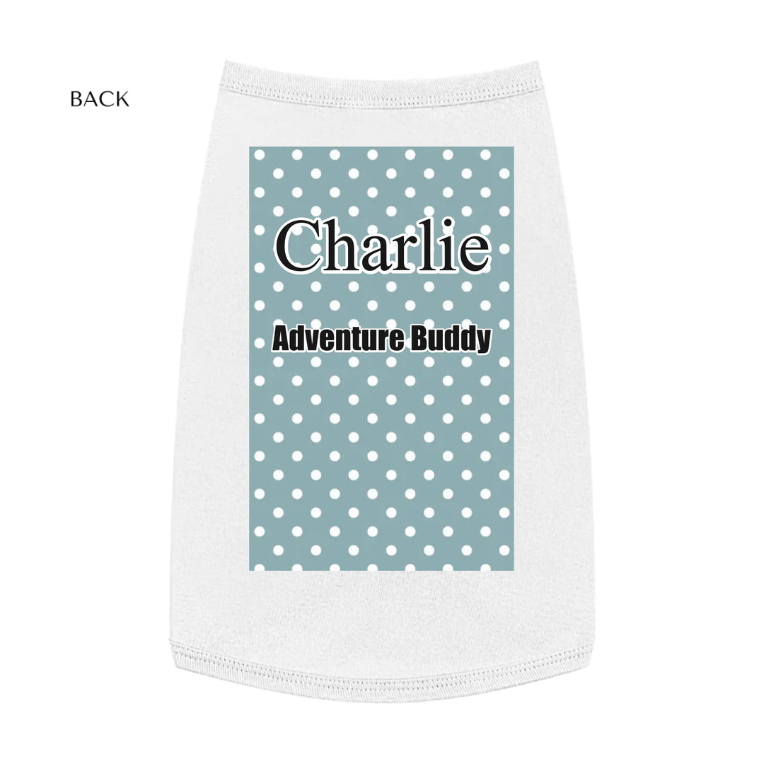 Personalized polka dots pet tank top with custom text like a name. Available in different polka dot pattern colors for dogs or cats-ARTFULANE