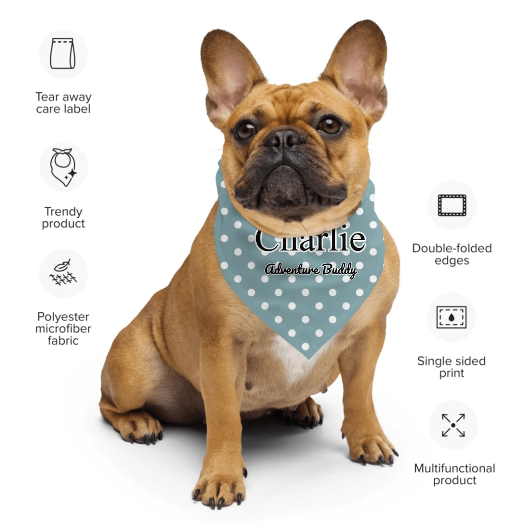 Personalized polka dots pet bandana with custom text like a name. Available in different polka dot pattern colors for dogs or cats-ARTFULANE