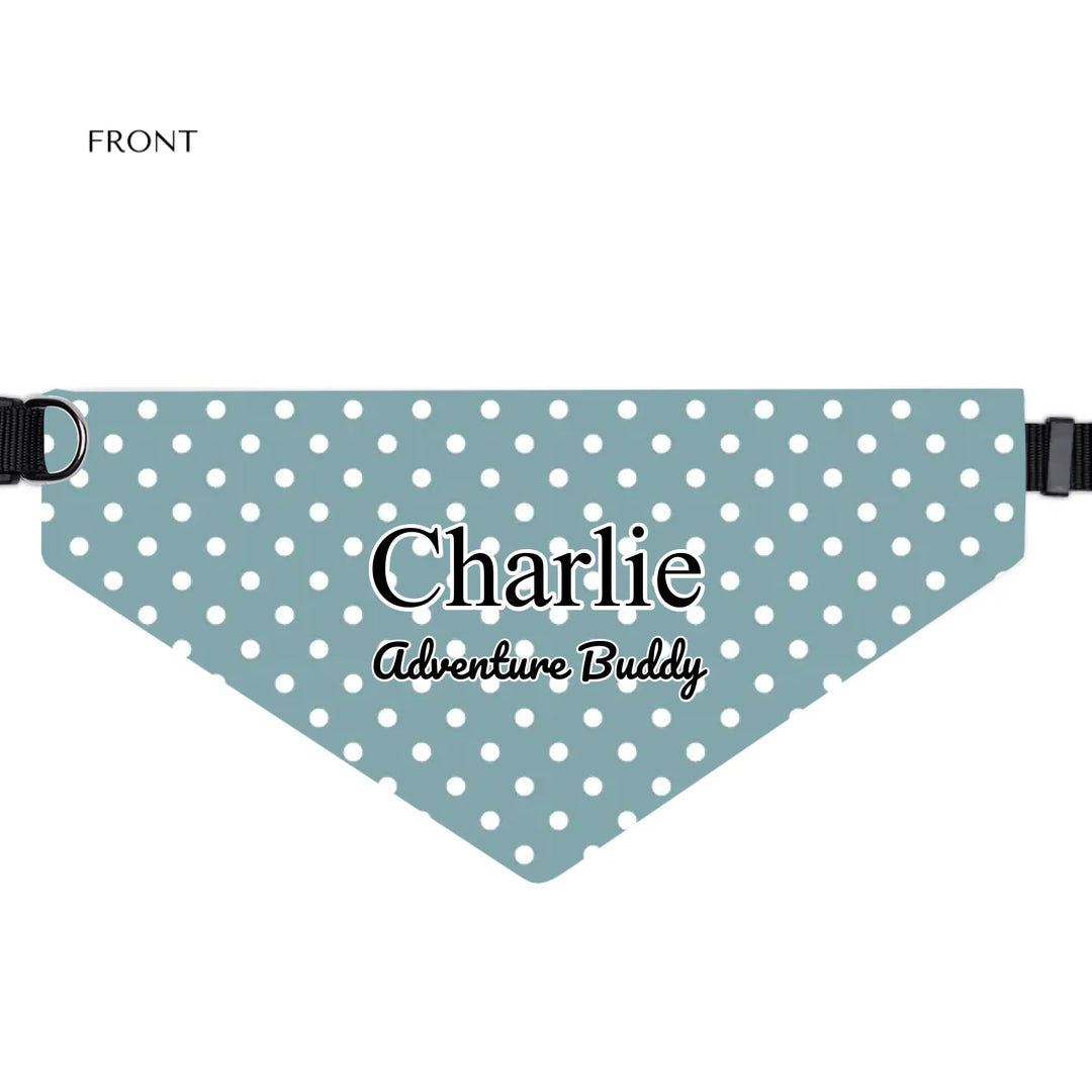 Personalized polka dots pet bandana collar with custom text like a name. Available in different polka dot pattern colors for dogs or cats-ARTFULANE
