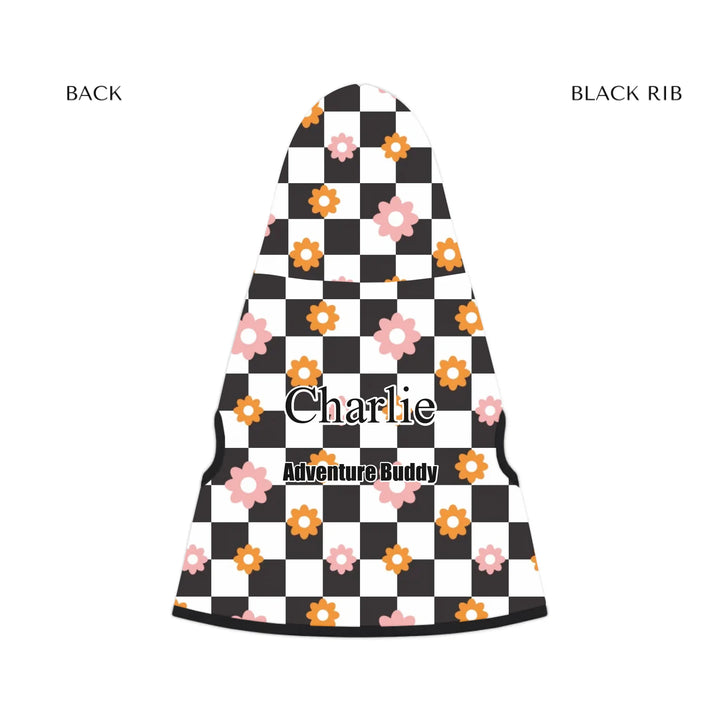 pet hoodie black rib back - Personalized Retro Groovy pet hoodie with custom text like a name. Available in different retro groovy pattern colors for dogs or cats-ARTFULANE