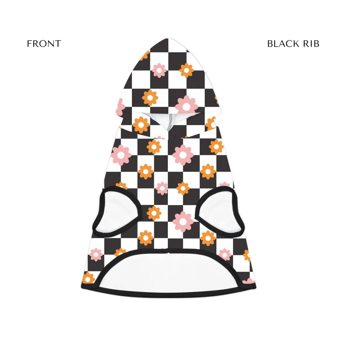 pet hoodie black rib front - Personalized Retro Groovy pet hoodie with custom text like a name. Available in different retro groovy pattern colors for dogs or cats-ARTFULANE