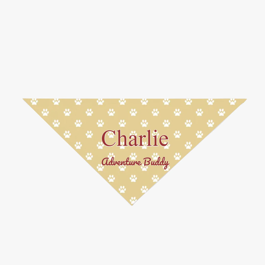 Personalized paws print pet bandana with custom text like a name. Available in different paw print colors for dogs or cats-ARTFULANE