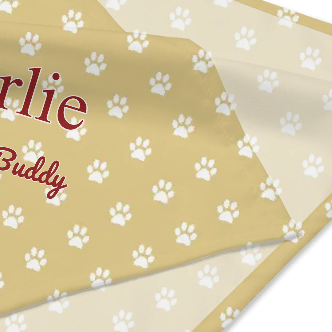Personalized paws print pet bandana with custom text like a name. Available in different paw print colors for dogs or cats-ARTFULANE